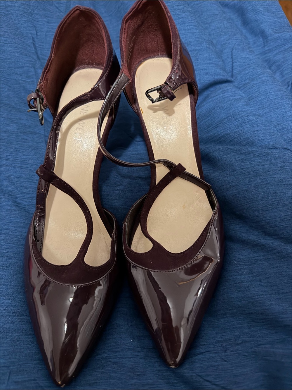 Nine West Patent Pointed Mary Jane Pumps in Burgundy